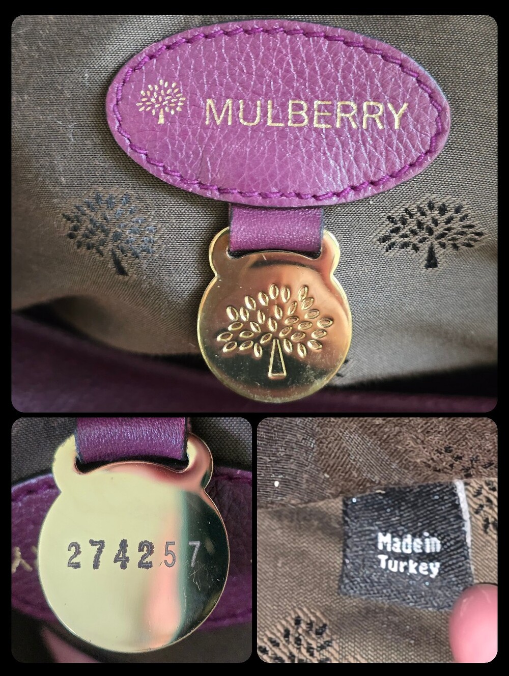 Mulberry Roxanne Purple Darwin Leather Satchel Shoulder Bag Gold Hardware Y2K - Picture 14 of 16